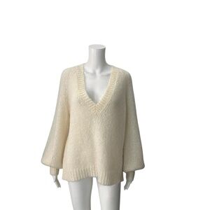 Billy Reid Ivory V-Neck Mohair Blend Sweater Size Large
